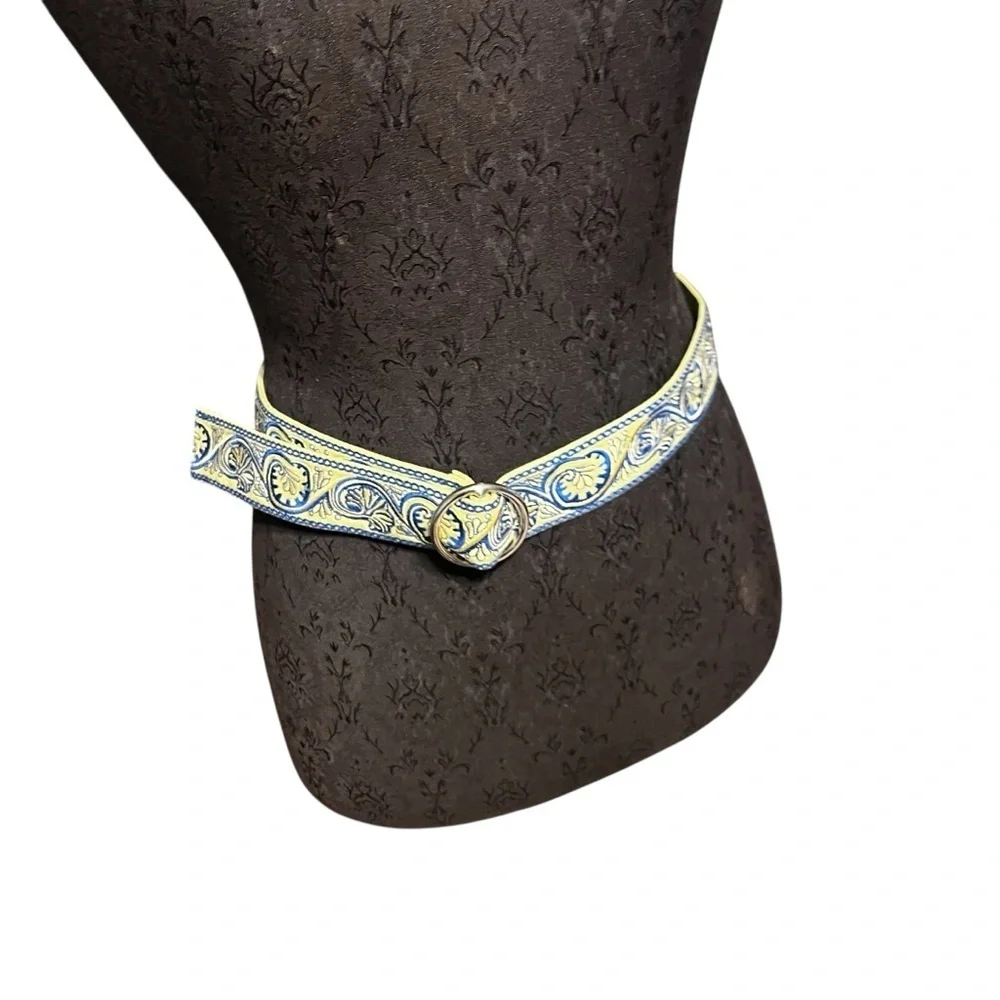 Talbots Vintage New Old Stock Blue Green Woven Tapestry Ribbon Ring Belt Small